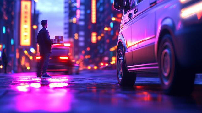Urban Street Delivery at Dusk - Powered by Adobe