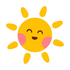 Cute sun character with happy smile. Flat cartoon illustration