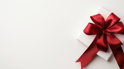 Red ribbon gift box on white background