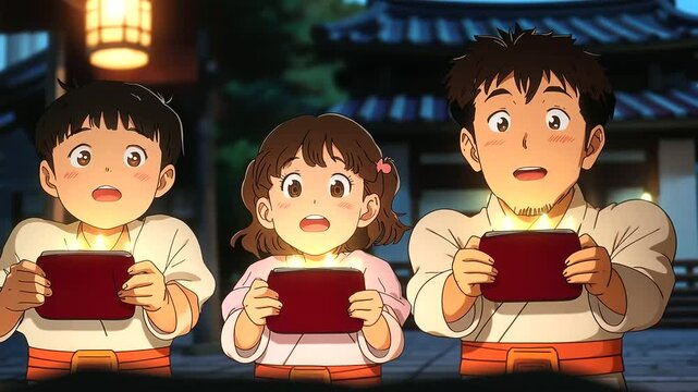 Family Watching a Movie Dubbed in Multiple Languages