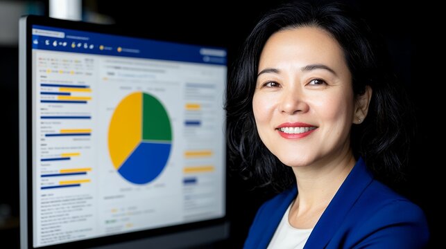 Businesswoman Confidently Viewing Business Analytics