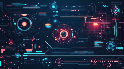 Fototapeta premium Futuristic HUD interface with glowing digital elements and data streams.