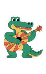 a cute crocodile playing a guitar, in a simple, minimalistic style