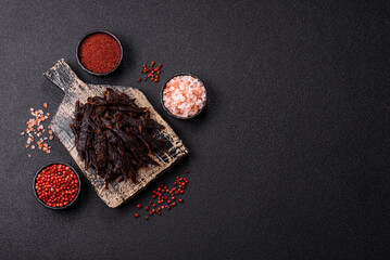 Jerky, dried horse meat or beef slices with salt and spices