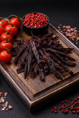 Jerky, dried horse meat or beef slices with salt and spices