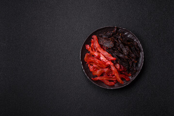 Jerky, dried chicken slices with salt and spices