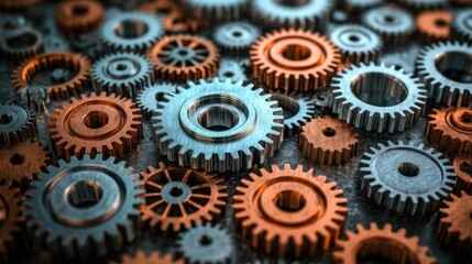 Interlocking Metal Gears Mechanical System Components