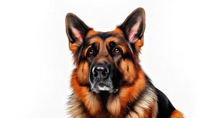 Portrait of a confident German Shepherd dog against a simple background