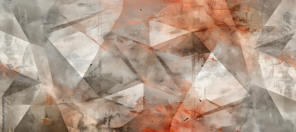 Poster modern geometric abstract background with triangular shapes in rustic gray and vibrant orange for st