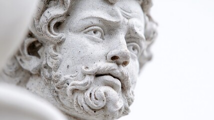 Close-up of weathered stone male bust, outdoor setting, bright background, ideal for history or art projects