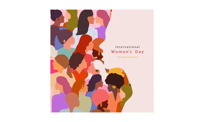 Happy Women's day. Woman silhouette head isolated. March 8, International Women's day card with women. Flat design. The power is in women.