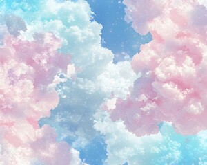 Fototapeta premium Pastel Pink Blue Dreamy Cloudscape AI Art