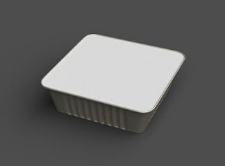 3d rendered image of a small square food foil tray isolated on a dark background