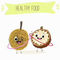  Marang fruit cute funny cheerful characters with different activities.Natural vitamin antioxidant detox food collection. Vector hand drawn illistration.