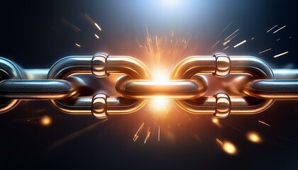 A minimalist abstract design featuring a continuous loop or chain being gently disrupted by  light beam