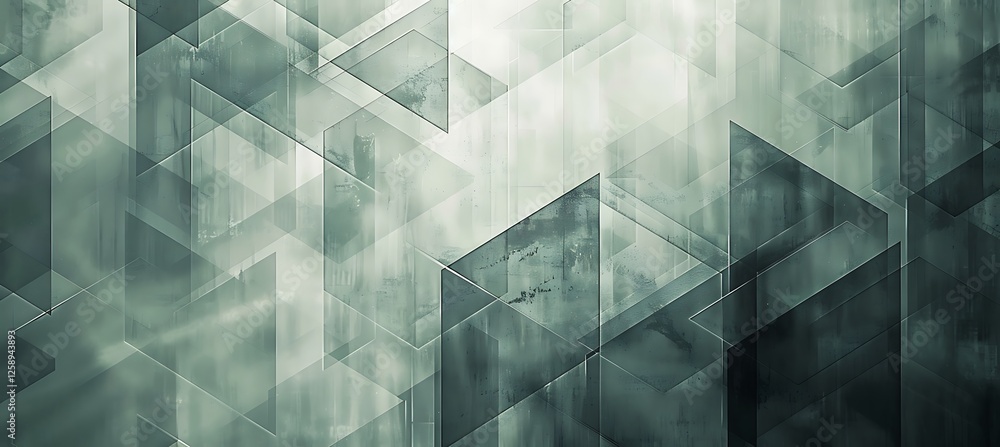 Poster elegant green geometric abstract background with crystalline triangular shapes, offering a futuristi