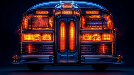 Obraz premium Futuristic neon-lit vehicle showcasing intricate design and glowing elements against a dark backdrop