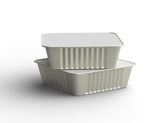 3d rendered image of a small square food foil tray isolated on a light background