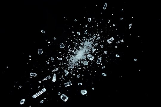 Exploding ice cubes against black background: dynamic freeze frame