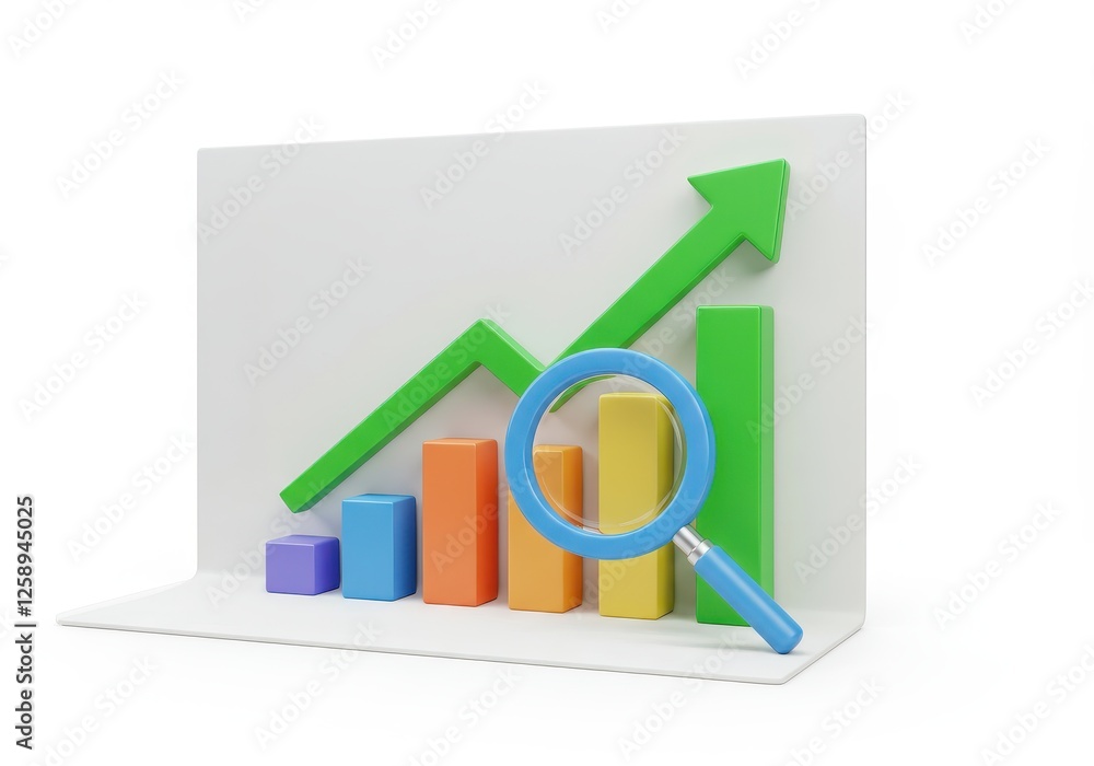 Poster a 3d rendered illustration of a data analysis chart with a white background