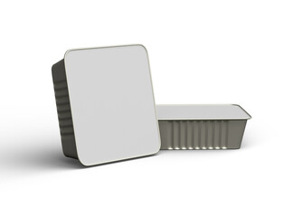 3d rendered image of a small square food foil tray isolated on a light background