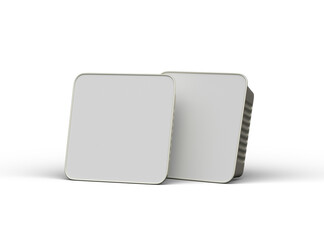 3d rendered image of a small square food foil tray isolated on a light background