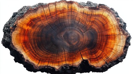Cross-section of a tree trunk showing growth rings and bark texture