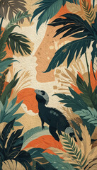 Dinosaur. Animal illustration. Printable pattern for wall decorations . Cover design, logo, for tattoos.