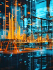 Digital Cityscape with Futuristic Data Overlay