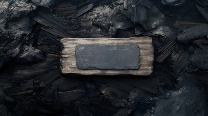 Fototapeta premium Dark Moody Background Wooden Slate Blank Sign Charcoal Texture