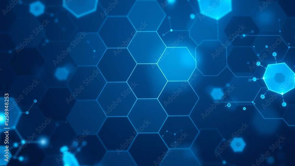 Poster abstract technological background made of white hexagons with purple glow. seamless loop