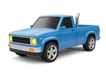 A 3D rendered blue pickup truck with a modern minimalistic design