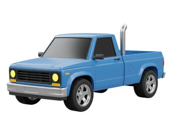A 3D rendered blue pickup truck with a modern minimalistic design