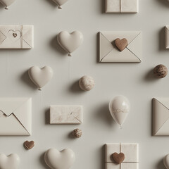 Beige Hearts and Cards Pattern