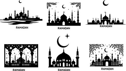 Fototapeta premium Elegant Ramadan Mubarak Vector Icons silhouette
