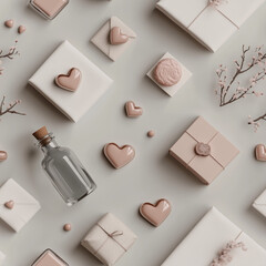 Seamless pattern - Romantic Composition with Gifts and Hearts