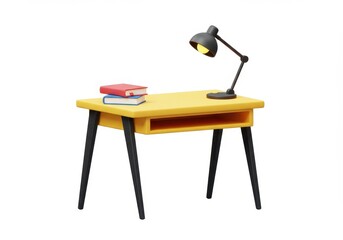 A 3D rendered study desk in yellow with four black legs