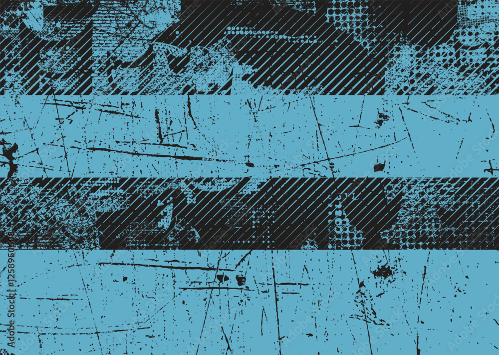 Poster Background with glitch distorted grunge textures . grunge background texture with halftone dots, glitched shapes, textures and lines .Screen print vector background with grunge textured surface.