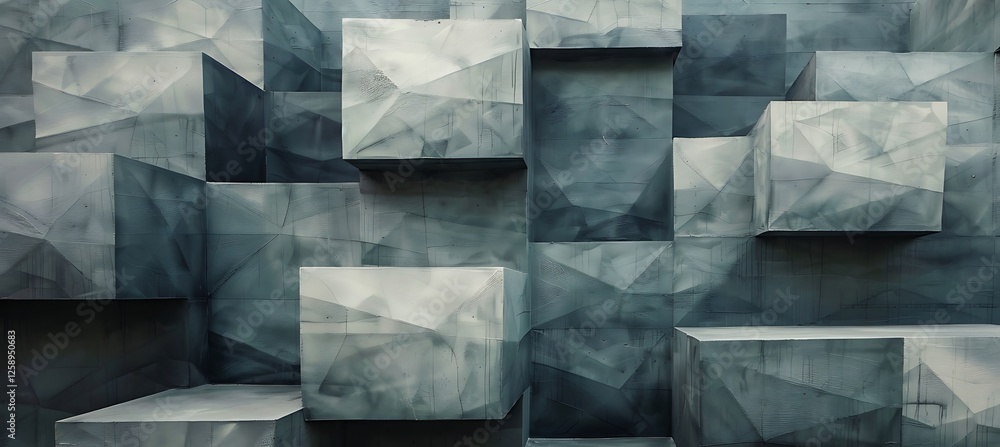 Poster stylish and contemporary abstract geometric art with cubic forms in rustic gray, perfect for texture