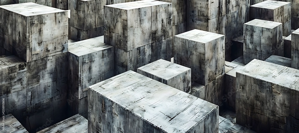 Poster stylish and contemporary abstract geometric art with cubic forms in rustic gray, perfect for texture