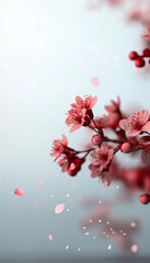 Zarte Kirschblütenzweige im sanften, verschwommenen Licht der Dämmerung

