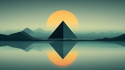 Serene Pyramid Lake Sunset,  Minimalist Mountain Landscape