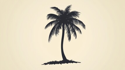 Single Palm Tree Coconut Black Silhouette. Tropical Jungle Coco Plant. Vector Minimalist Illustration