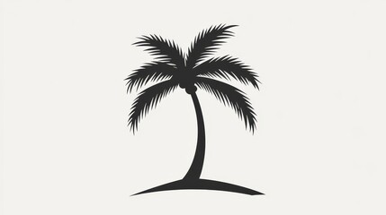 Single Palm Tree Coconut Black Silhouette. Tropical Jungle Coco Plant. Vector Minimalist Illustration