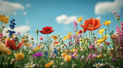 Obraz premium Vibrant wildflower meadow nature landscape photography sunny day close-up biodiversity inspiration