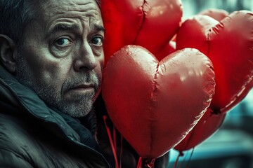 Valentine's day greeting from man or for man: extraordinary bold image of loving latin midlife man. Love confession. Commercial ad idea. Love feelings. Cozy romance. Relationship goals.