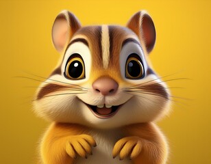 Niedliches Streifenhörnchen, gelber Hintergrund