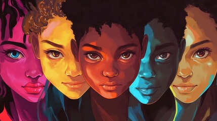 Obraz premium Empowered Young People: Diverse Faces, Unity, Strength, and Support