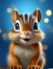 Fototapeta premium Niedliches Streifenhörnchen, blauer Hintergrund