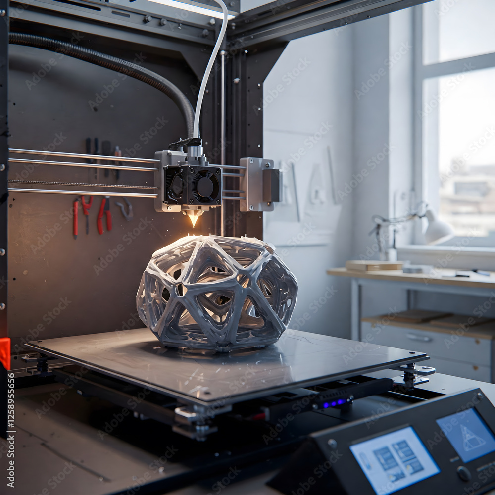Aufkleber a 3d printer precisely constructs a complex geometric object, highlighting the innovative realm of a